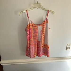 Cynthia Rowley Pink, Orange and Yellow Patchwork Spaghetti-Strap Tank